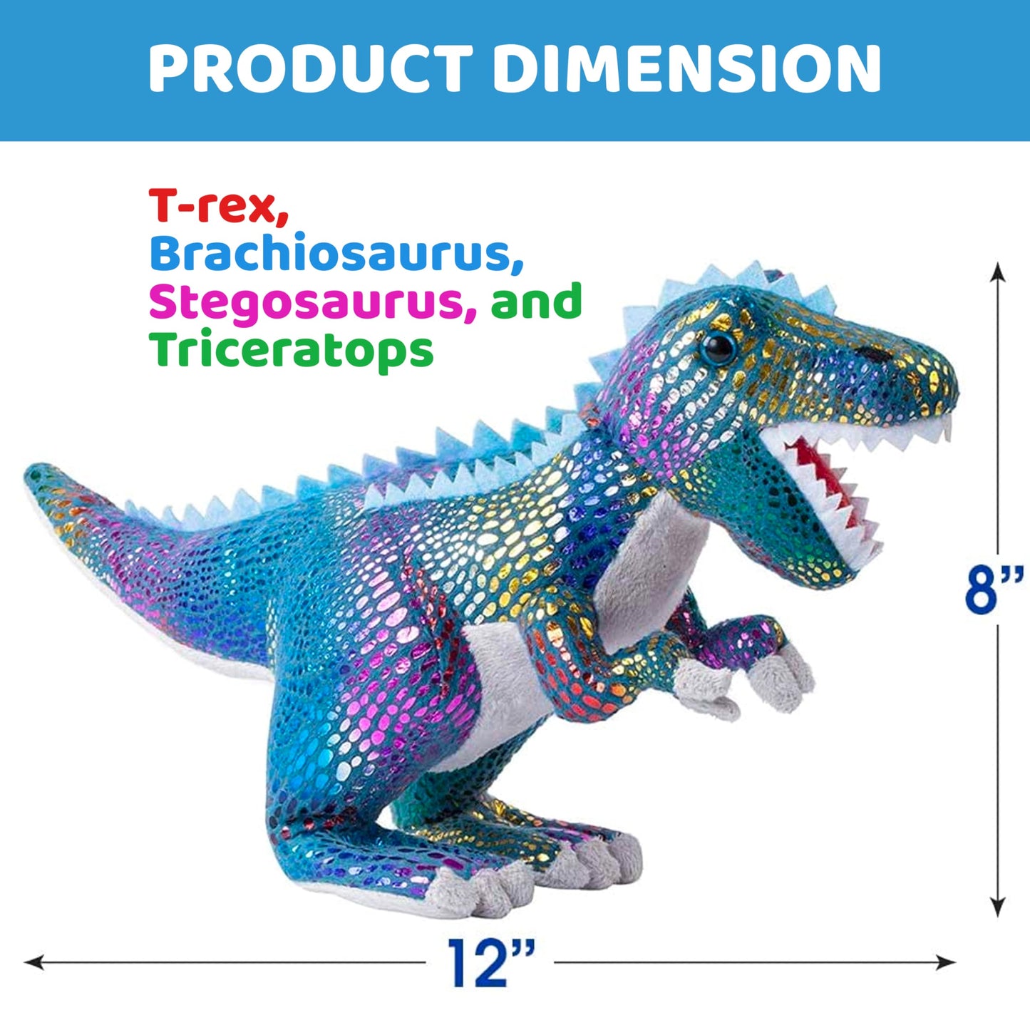 Build Me Plush Dinosaur Stuffed Animal Set Of 4 Soft Dinosaurs, 12'' Stuffed Dinosaur Set Includes T-Rex Brachiosaurus Stegosaur