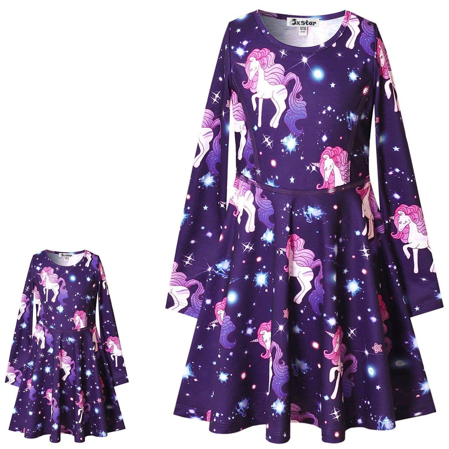 Star Unicorn Twril Dresses Matching Doll&Girls Long Sleeve Birthday Gifts 4T 5T
