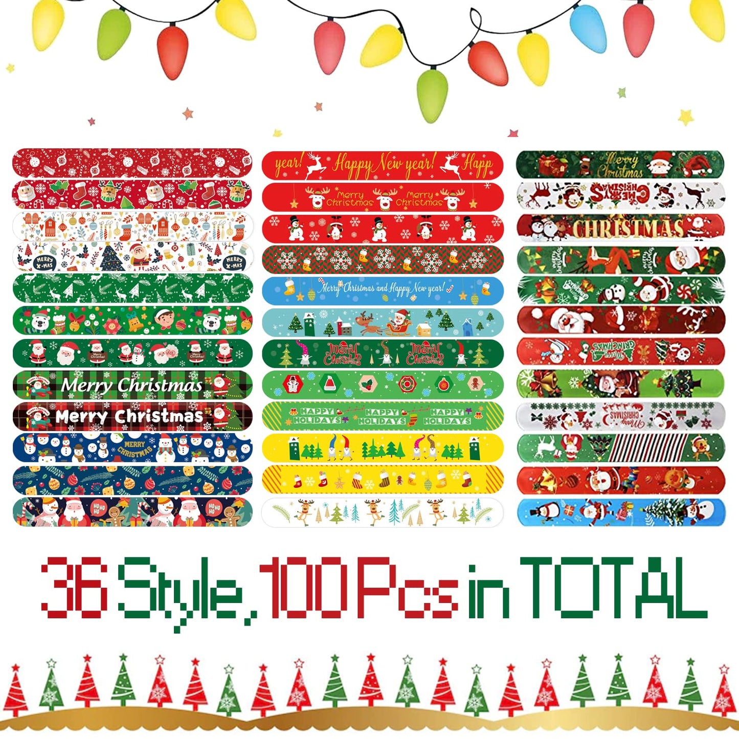 SUNPROUND 100Pcs Christmas Slap Bracelets, Christmas Party Favors for Kids, Christmas Stocking Stuffers, Christmas Toys For kid