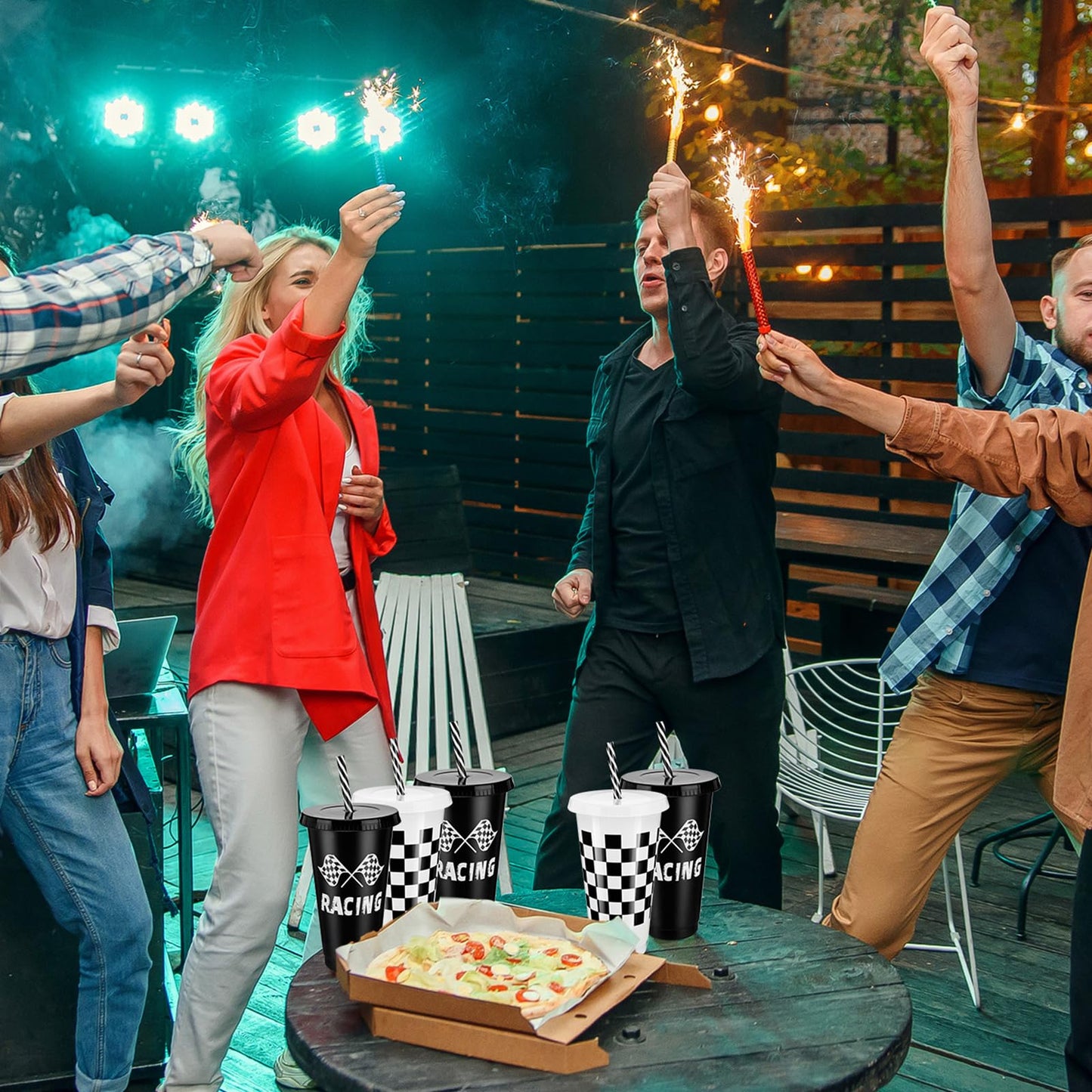 Pickmesh 24 Pcs Plastic Cups with Lid and Straw Bulk 24oz Reusable Plastic Tumblers Sports Drinking Cups Decorations Birthday Pa