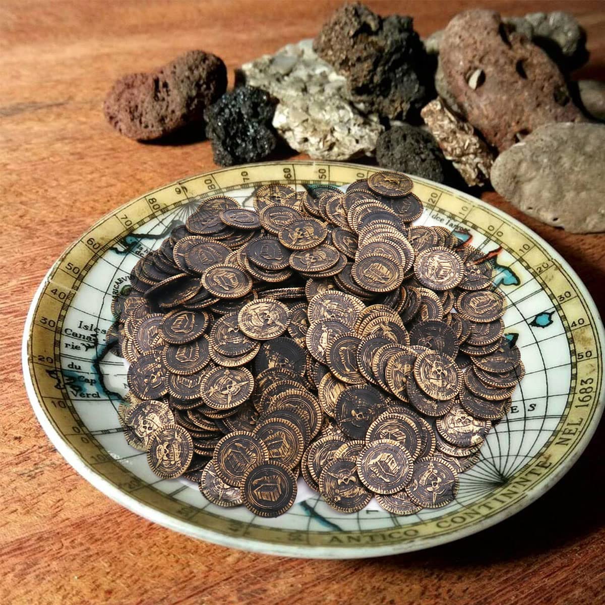 100 Pieces Plastic Pirate Gold Coins Set, Brown - Play Treasure Gold Coins for Pirate Themed Party, St. Patrick's Day, Treasure