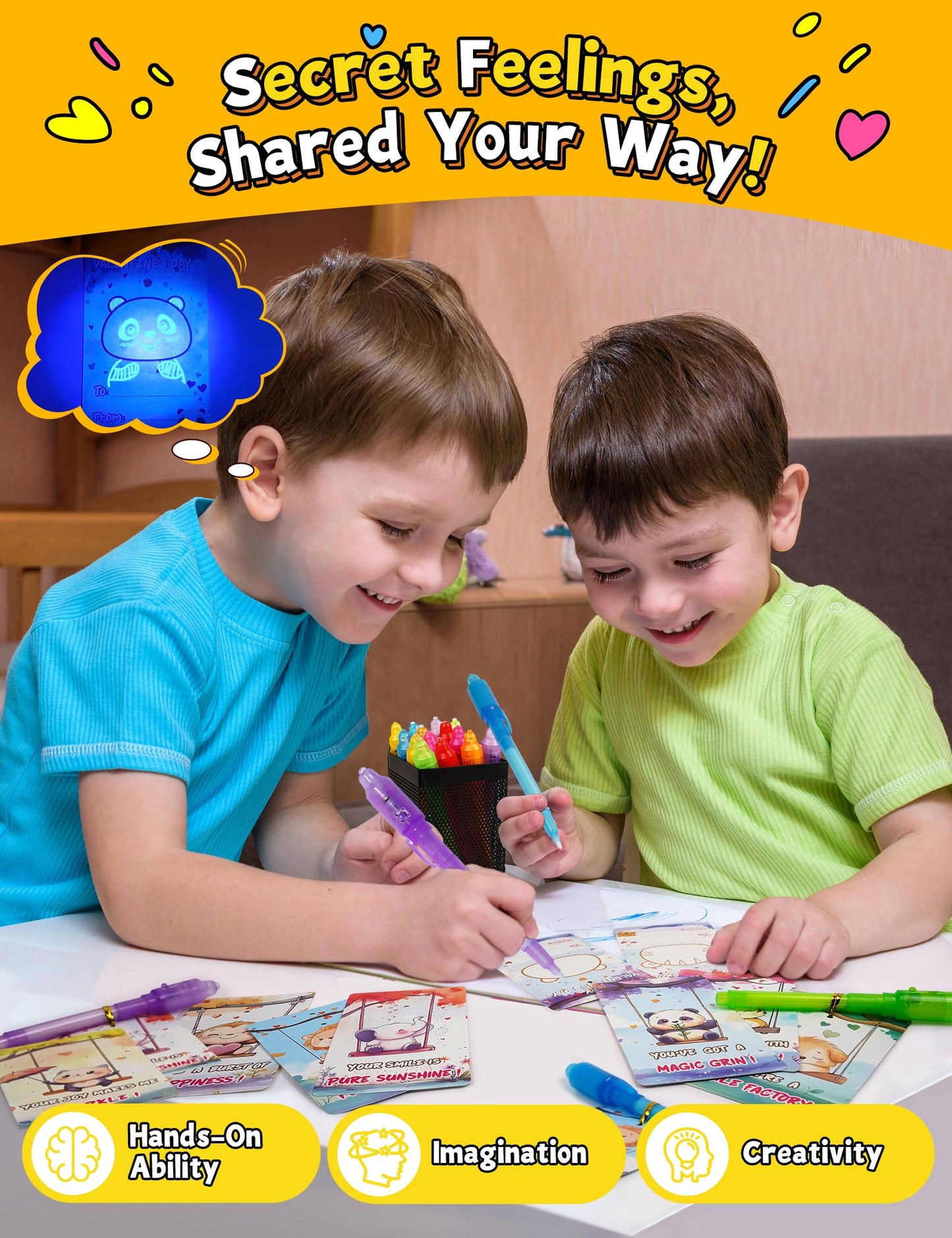 28 Pcs Valentines Day Cards for Kids School With Invisible Ink Pens, Valentines Day Gifts for Kids, Valentines Exchange Gifts fo