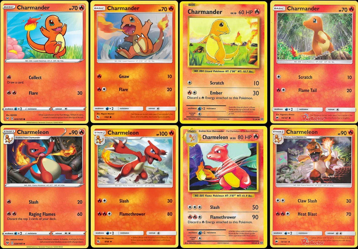 Pokemon Charmander & Charmeleon 8 Card Lot - Cardstock - Multicolor - Burning Shadows Evolutions Hidden Fates Vivid Voltage