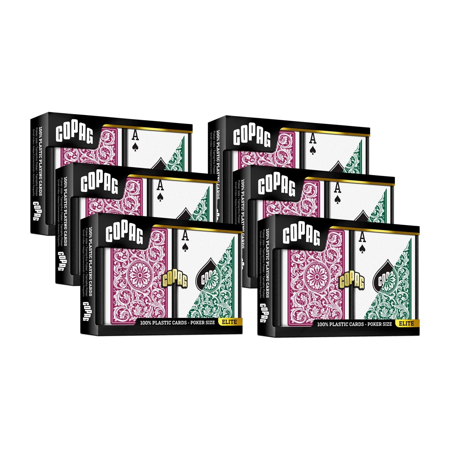 Copag 1546 Design 100% Plastic Playing Cards, Poker Size (Standard) Green/Burgundy (Regular Index, 6 Sets)