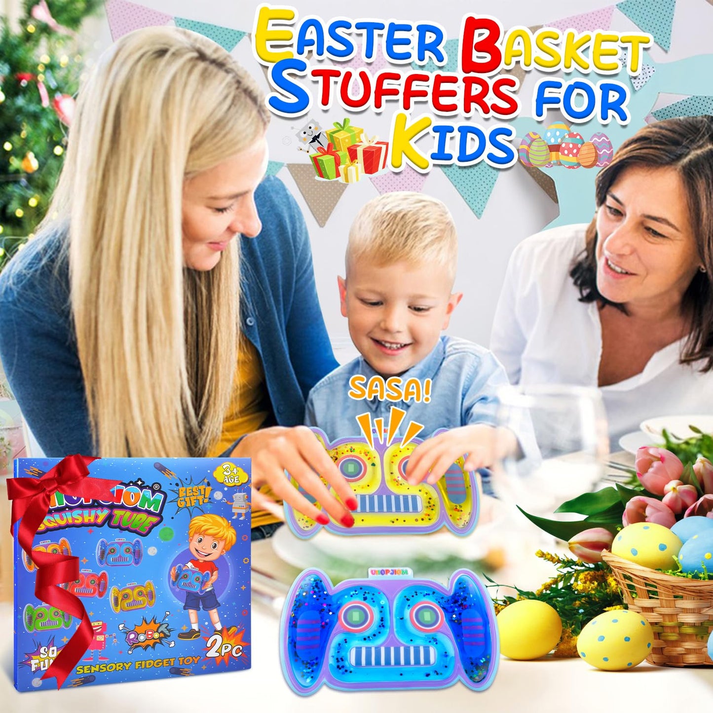 UIIOPJIOM Sensory Fidget Toys for Kids Age 4-12, Blue Squishy Tube Stress Relief, Autism Travel Games, Toddler Easter Basket Stuffers