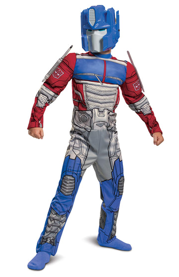 Disguise Optimus Prime Costume, Muscle Transformer Costumes For Boys, Padded Character Jumpsuit, Kids Size Small (4-6) Blue & Re