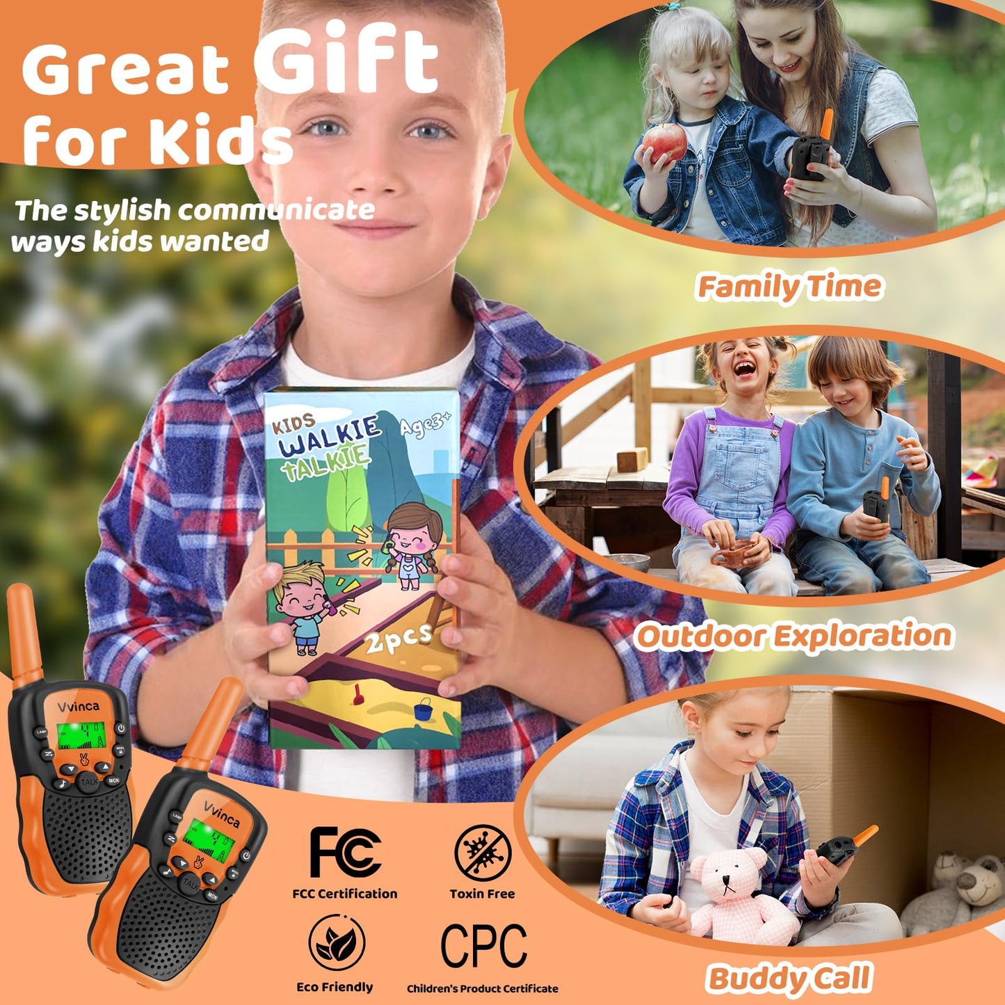 Vvinca Kids Walkie Talkies Rechargeable Toys Gifts For Ages 3 4 5-7 8-12 Year Old Boy Girl Halloween With Flashlight 22 Channel