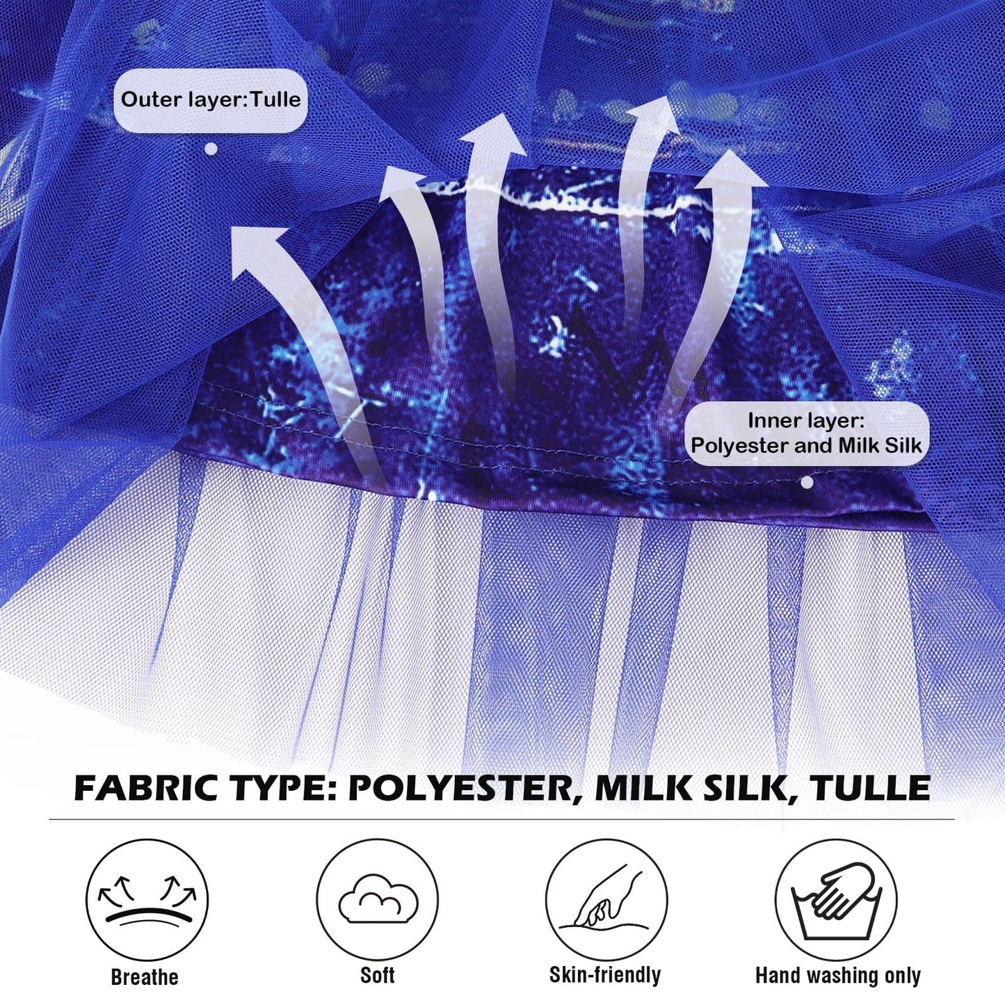 HenzWorld Girls Blue Dress Toddler Kids Blue Costume Dress up for Girls Short Flutter Sleeve Tulle Tutu Dresses Halloween Cospla