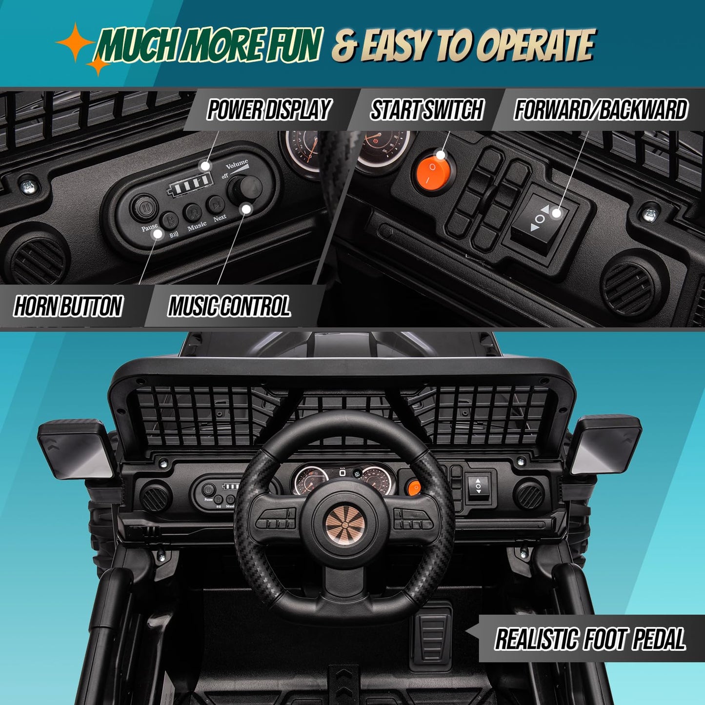 Joymor 12V Kids Ride On Truck With Remote Control, 4 Wheels Battery Powered Kids Car, Electric Play Car With Led Lights/Horn/Remote And Manual Control/3-5 Mph Speed/Gift For Girl Boy (Black)