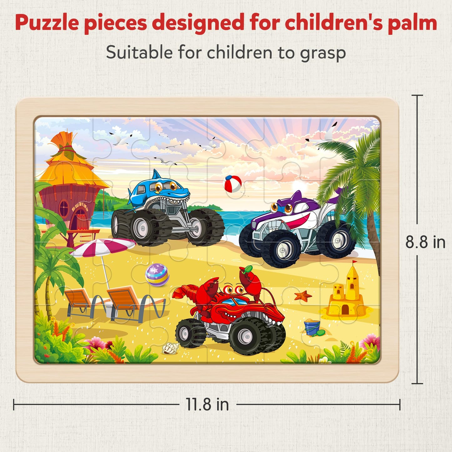 Synarry Large Wooden Monster Truck Puzzles For Kids Gift Box(12.2*9.4 In) - Fsc Certified, 24 Piece Puzzles For Toddlers 3-5, Wood Puzzles For Kids Ages 4-6, Toys Gifts For 3 4 5 6 Year Old Boys Girls