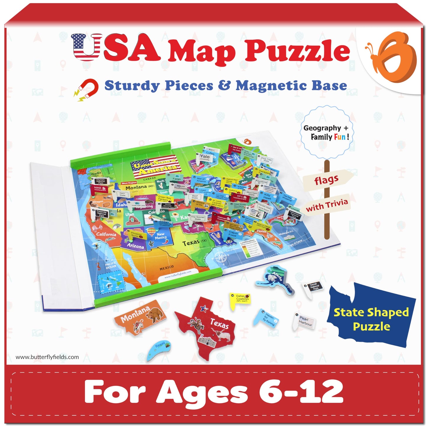 Butterfly Edufields United States Puzzle Toys For Boys 6 8 10, Magnetic Puzzle Book Gifts For 6 Year Old Boys, Puzzles For Kids Ages 6-8, Toys For Girls 6-8, Geography Games, Educational Kit For Kids