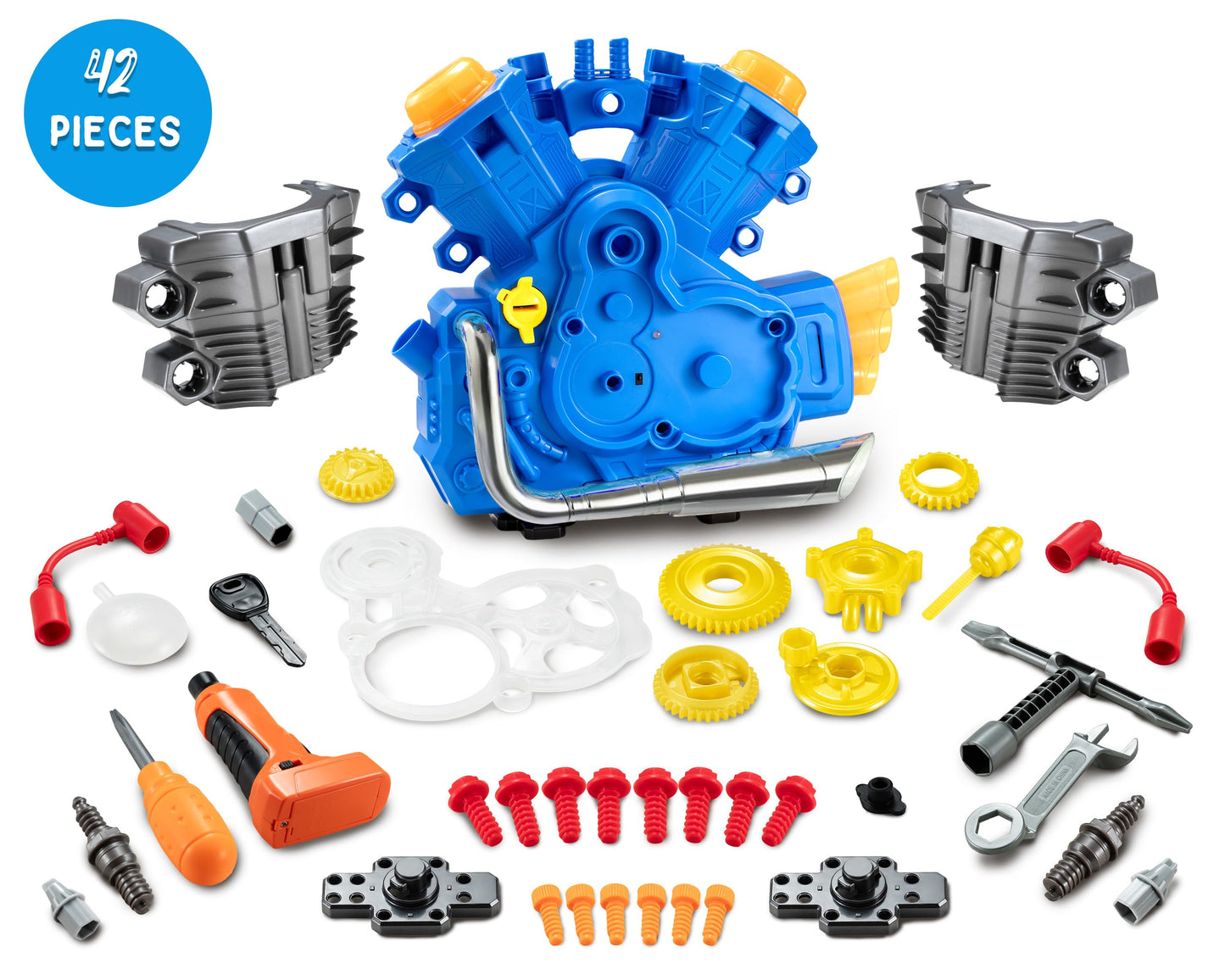 POFJOEQ Engine Building Kit, Kids Mechanic Repair Set for Kids Motorcycle Engine,Take Apart Toys-42pc Playset,STEM Engine Model