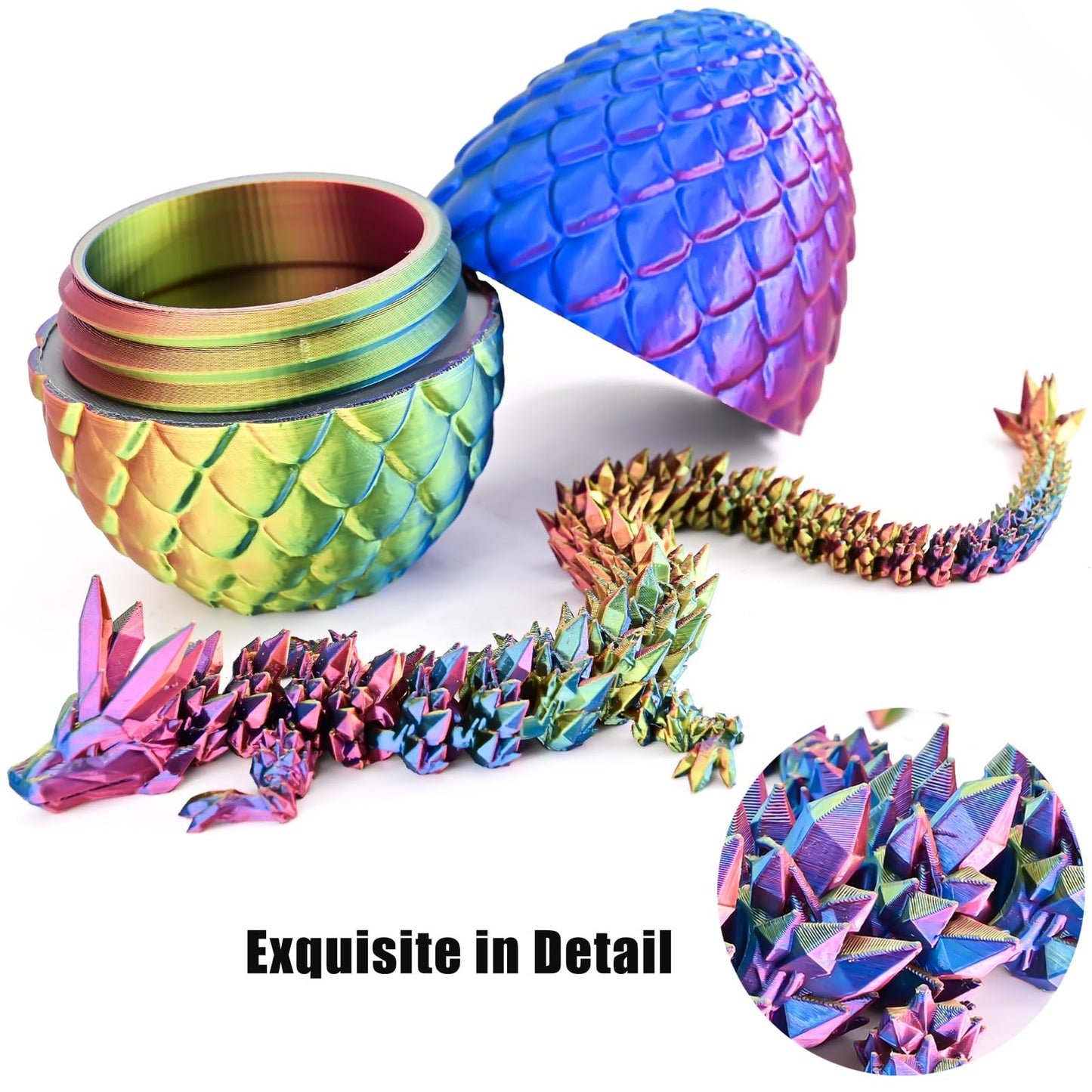 Locyfens 3D Printed Dragon Eggs With Dragon Inside, Rainbow Articulated 3D Dragon Toys With 3D Dragon Eggs, Crystal Dragon Red Y