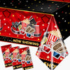 Movie Night Tablecloth,Movie Theme Hollywood Party Decoration 3Pcs Vintage Now Showing Popcorn Tablecloth Drive In Movie Party T
