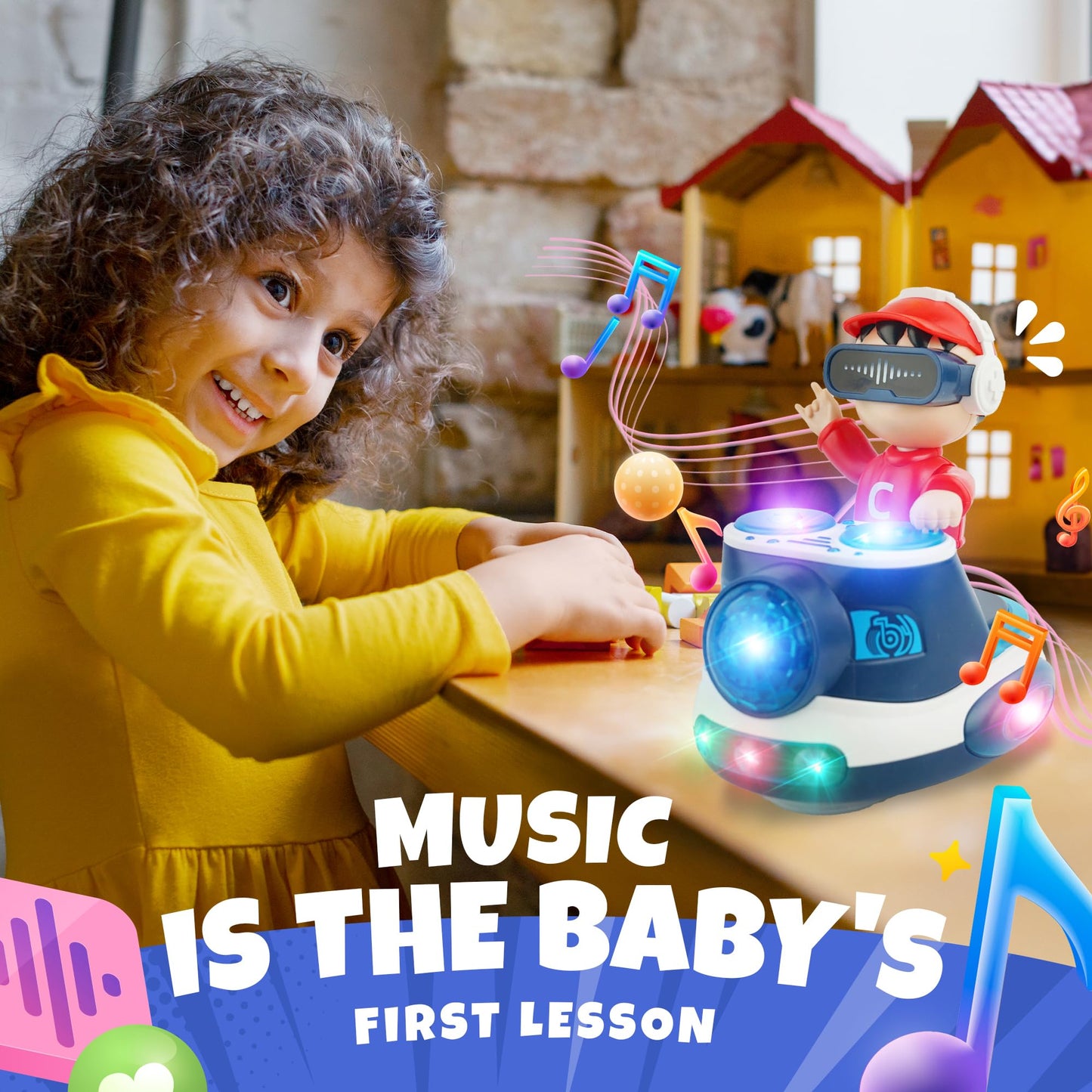 Musical Toys For Baby 6-18 Months, Infant Tummy Time Toy For Toddler, Baby Crawling Toys Development Early Educational Kids Dj B