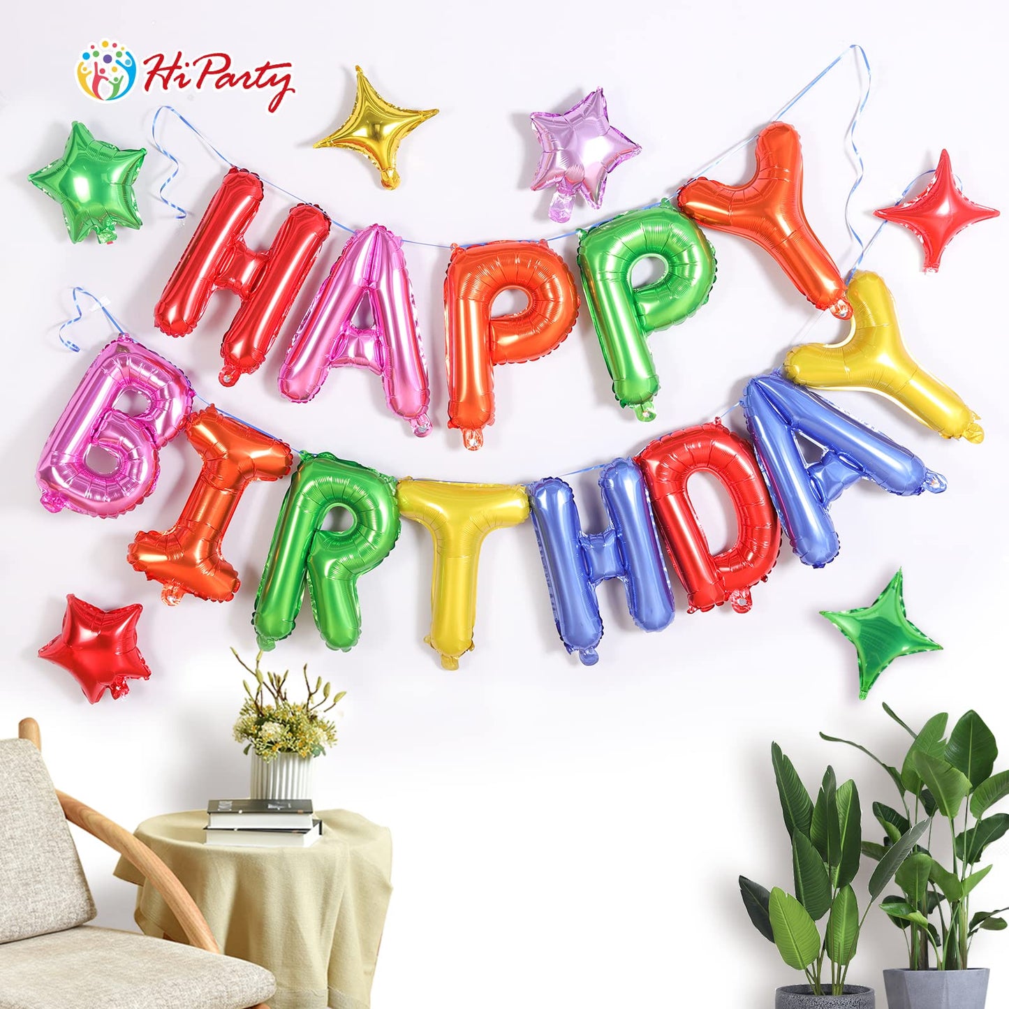 Birthday Balloons Banner, 3D Mylar Foil Happy Birthday Balloons, 24Pcs Birthday Party Decorations With 6Pcs Star Balloons For Ki