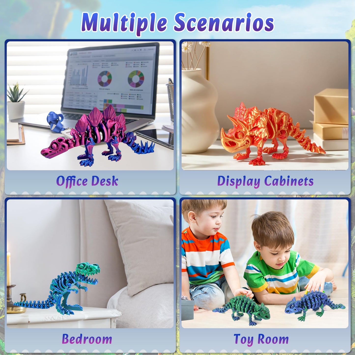 WQXWNFBA 3D Printed Dinosaur Toy - Large Rainbow Stegosaurus Fidget Desk Decor, Poseable Plastic Stress Relief for Autism