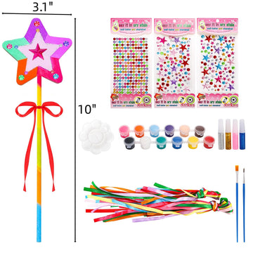 Mezchi 70 Pcs Star Princess Fairy Wands Craft Kit, Make Your Own Wand Craft DIY Magical Wand Kit Includes 16 Unfinished Wooden P