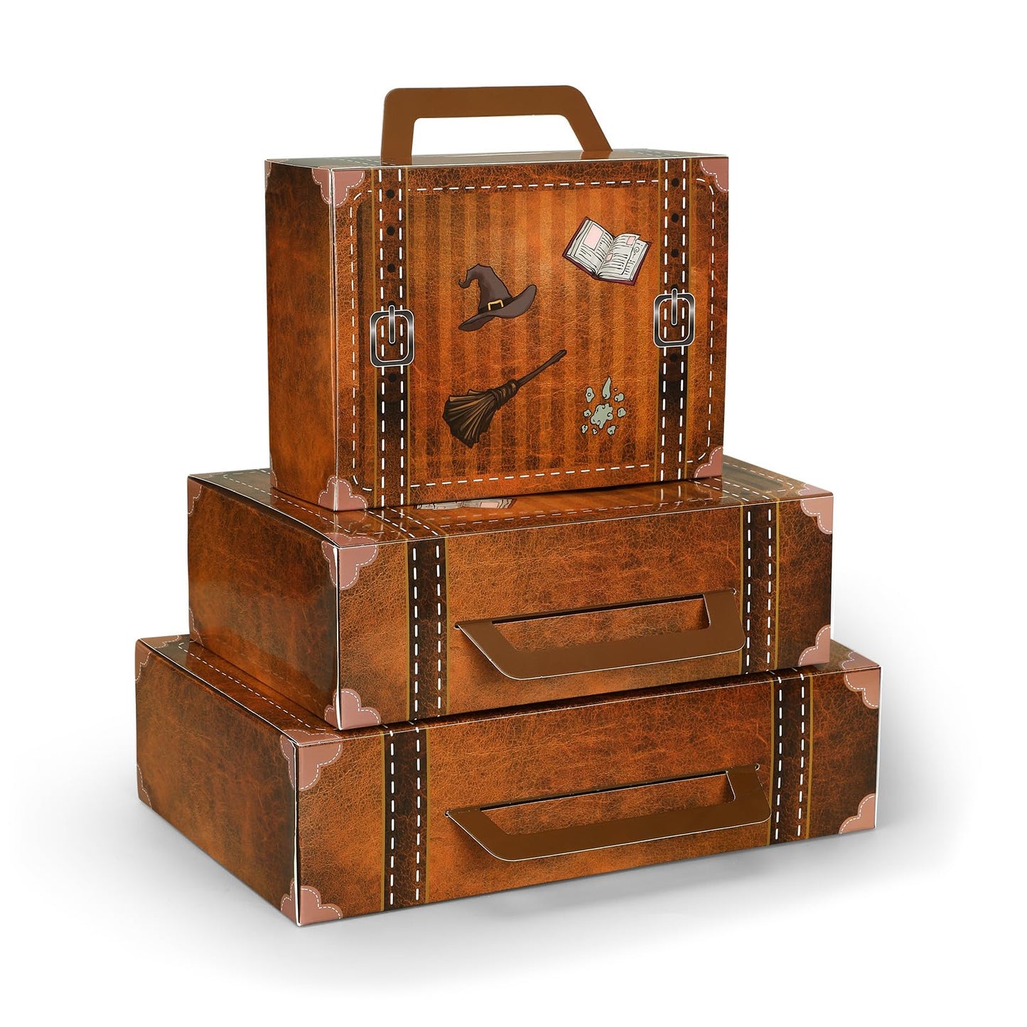 Weekgrat 12 Pcs Large Magical Themed Travel Suitcase Box Travel Party Decor Paperboard Fantasy Themed Suitcases Gift Box Decorat