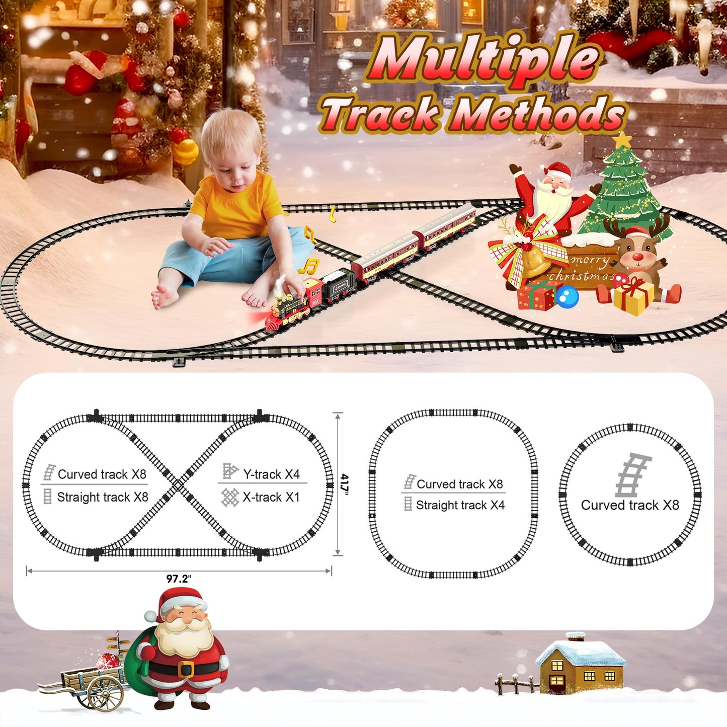 Hot Bee Christmas Train Set,Train Set For Toddlers 2-4,Train Toy With Remote Control,Christmas Train Sets For Around The Tree,Steam Locomotive,Lights,Sounds,Spray,Perfect Train Set For Kids Ages 4-8