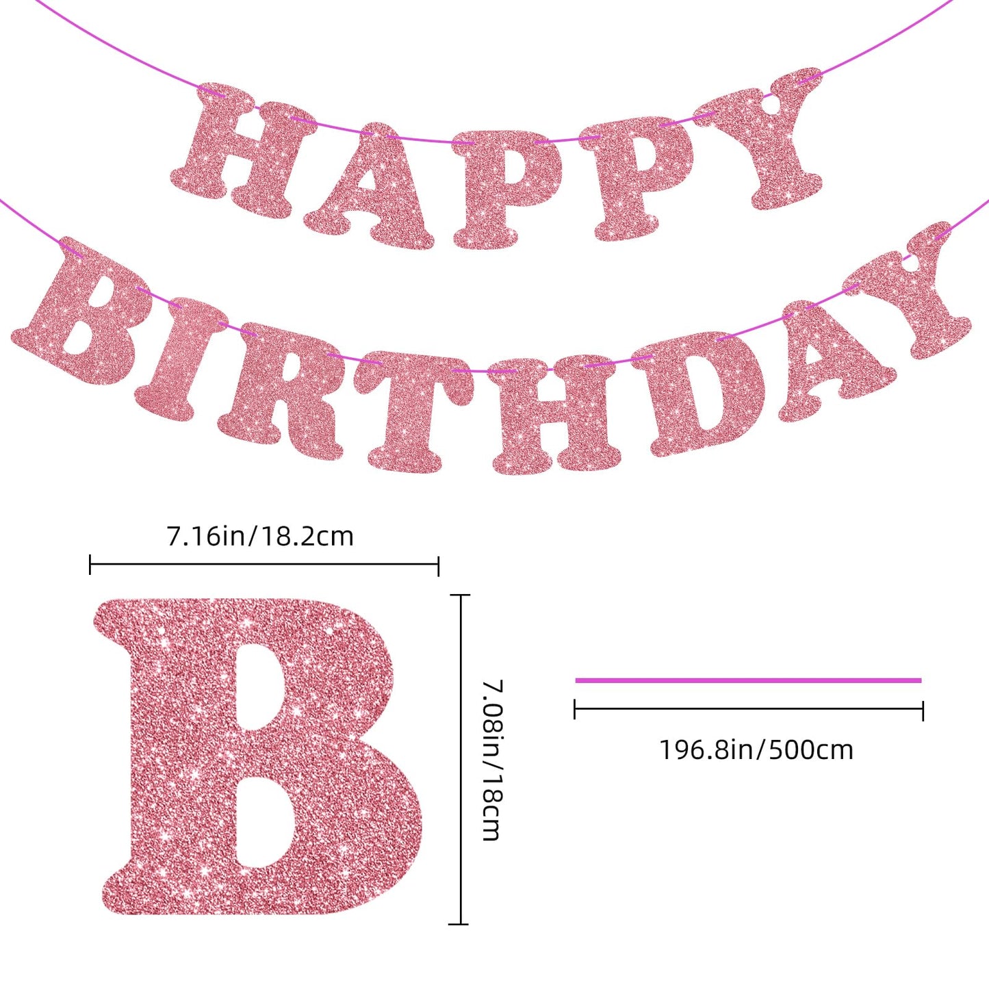 Glitter Rose Gold Birthday Banner Sign With Shiny Letters, Glitter Happy Birthday Bunting Banner Flag Garland For Kids Boys Baby Birthday Party Decorations Supplies