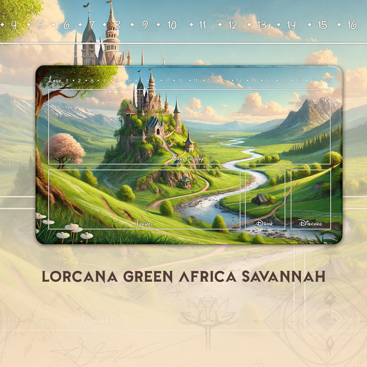 Wizcraft Gaming Paramint Lorcana Green Africa Savannah (Stitched)- Lorcana Playmat - Lorcana Mat, Lorcana Game Mat - Non-Slip Ru
