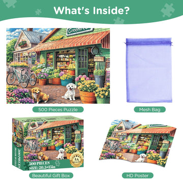 Jigsaw Puzzles for mature-themeds 500 Pieces Puppy Flower Shop Puzzles 500 Pieces Challenging Yet Relaxing Jigsaw Puzzle Game for mature-themeds Glossy Sturdy Vibrant Puzzle Great Gift for Family Friends