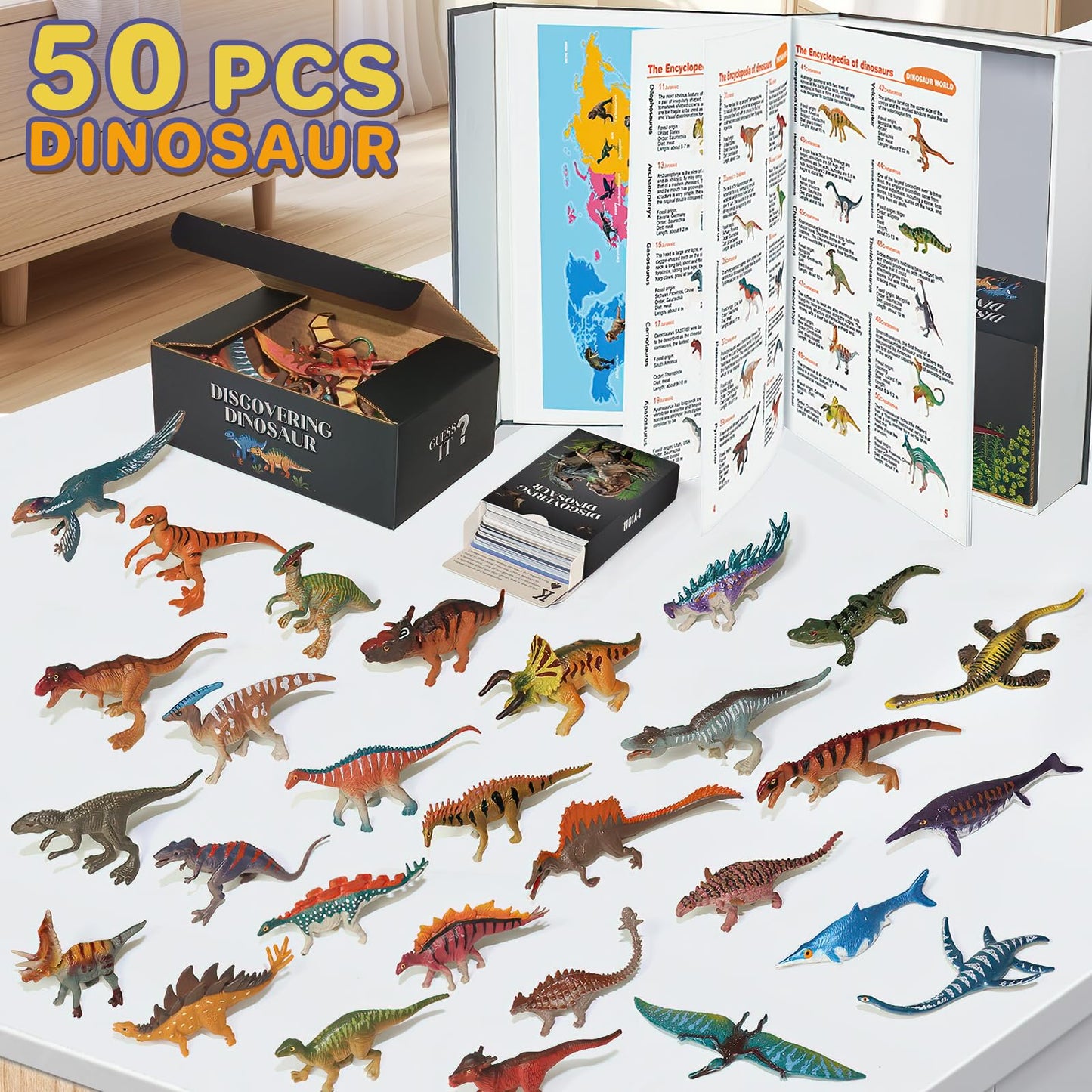 Biwase Dinosaur Toys Book With 50 Pcs Different Dinosaurs Figures & Pokers,Interactive Perfect For Kids Dinosaurs Educational Toys For 3 4 5 6Year Old Boys&Girls