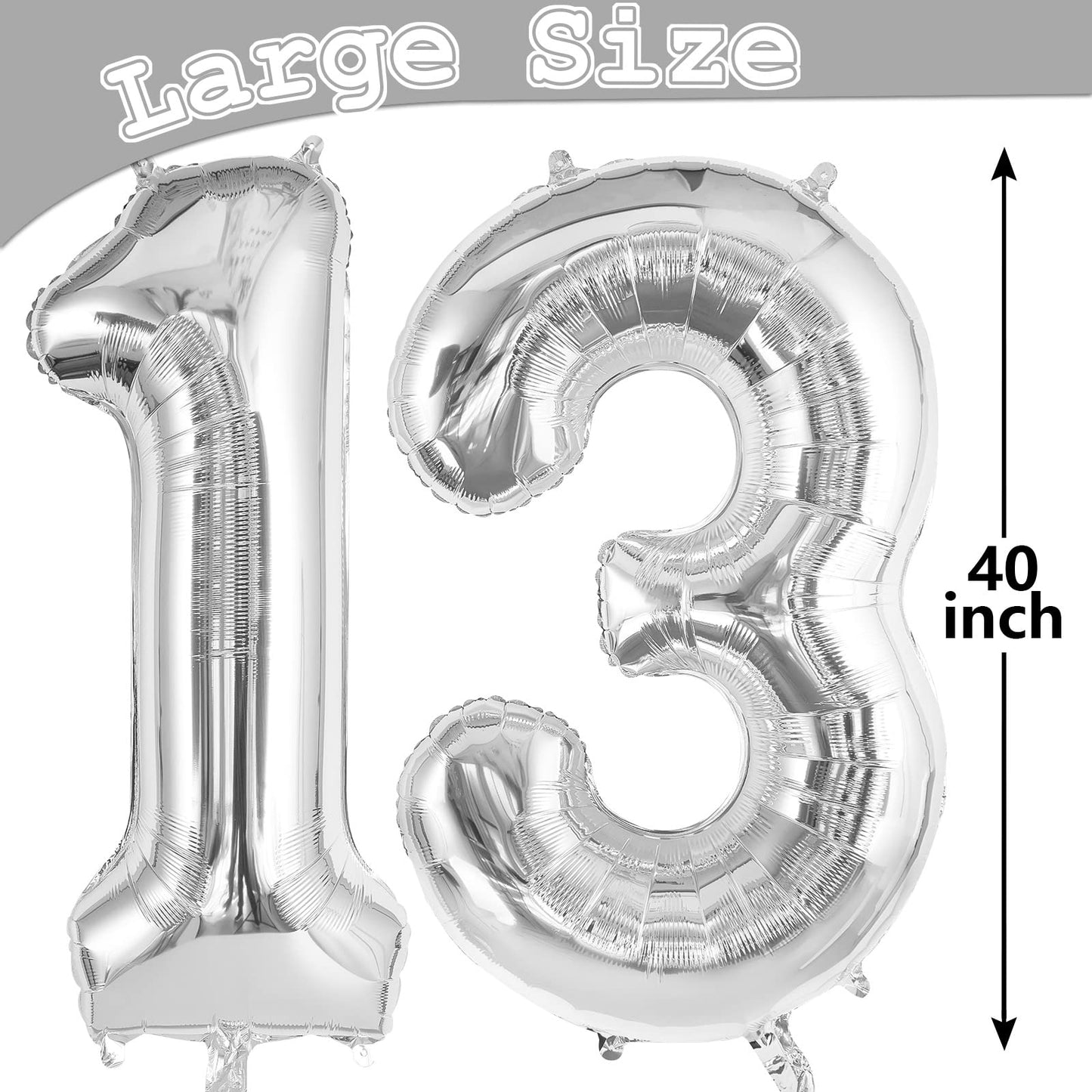 Silver 13 Balloon Numbers, Large 13 Or 31 Foil Balloons, Big Number Balloons 40 Inch For 13Th / 31St Birthday Party And Annivers