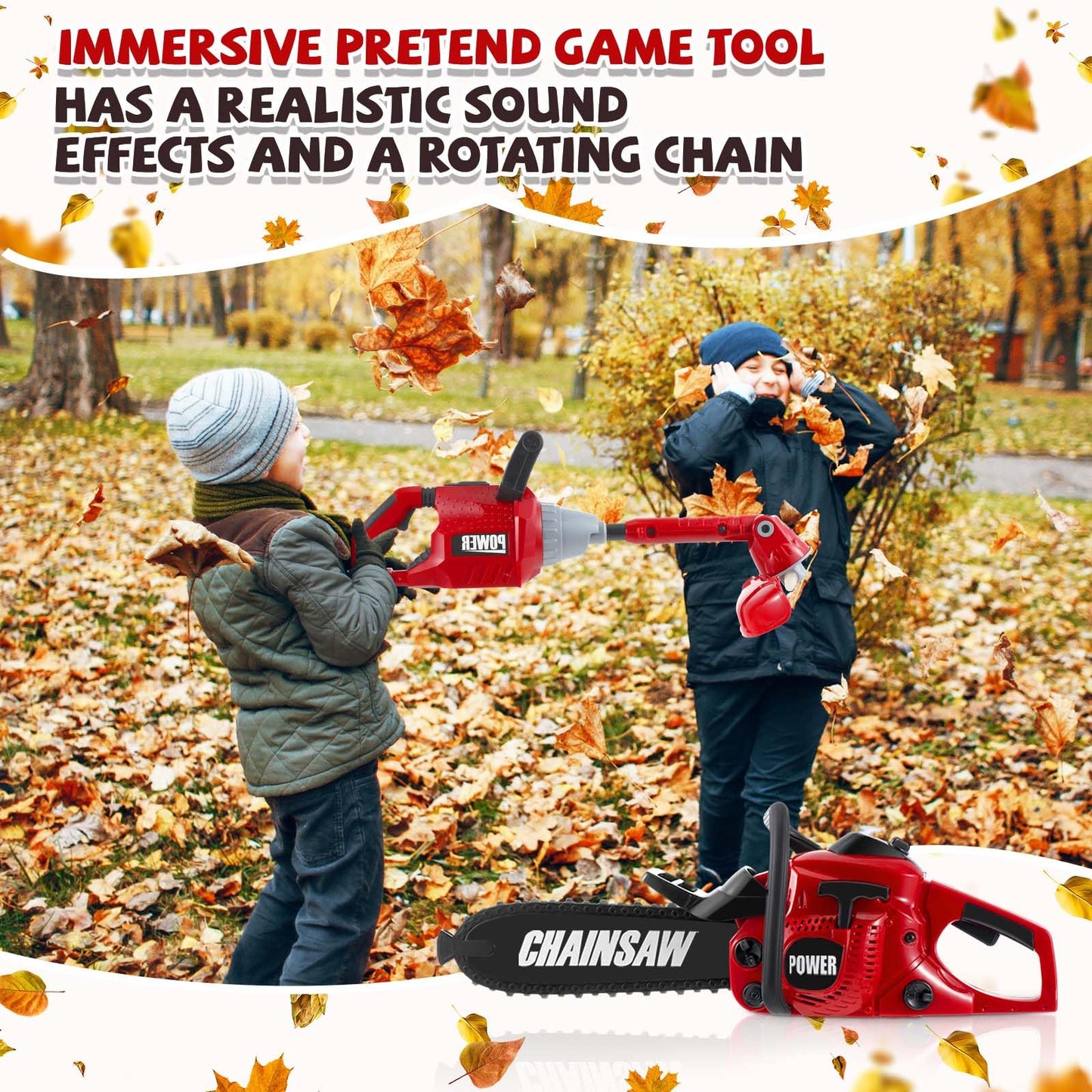 Arrowbash 2 Pcs Toy Gardening Tool Set For Kids Toy Chainsaw Lawn Trimmer Toy Battery Powered Gardening Tool Set With Lights And