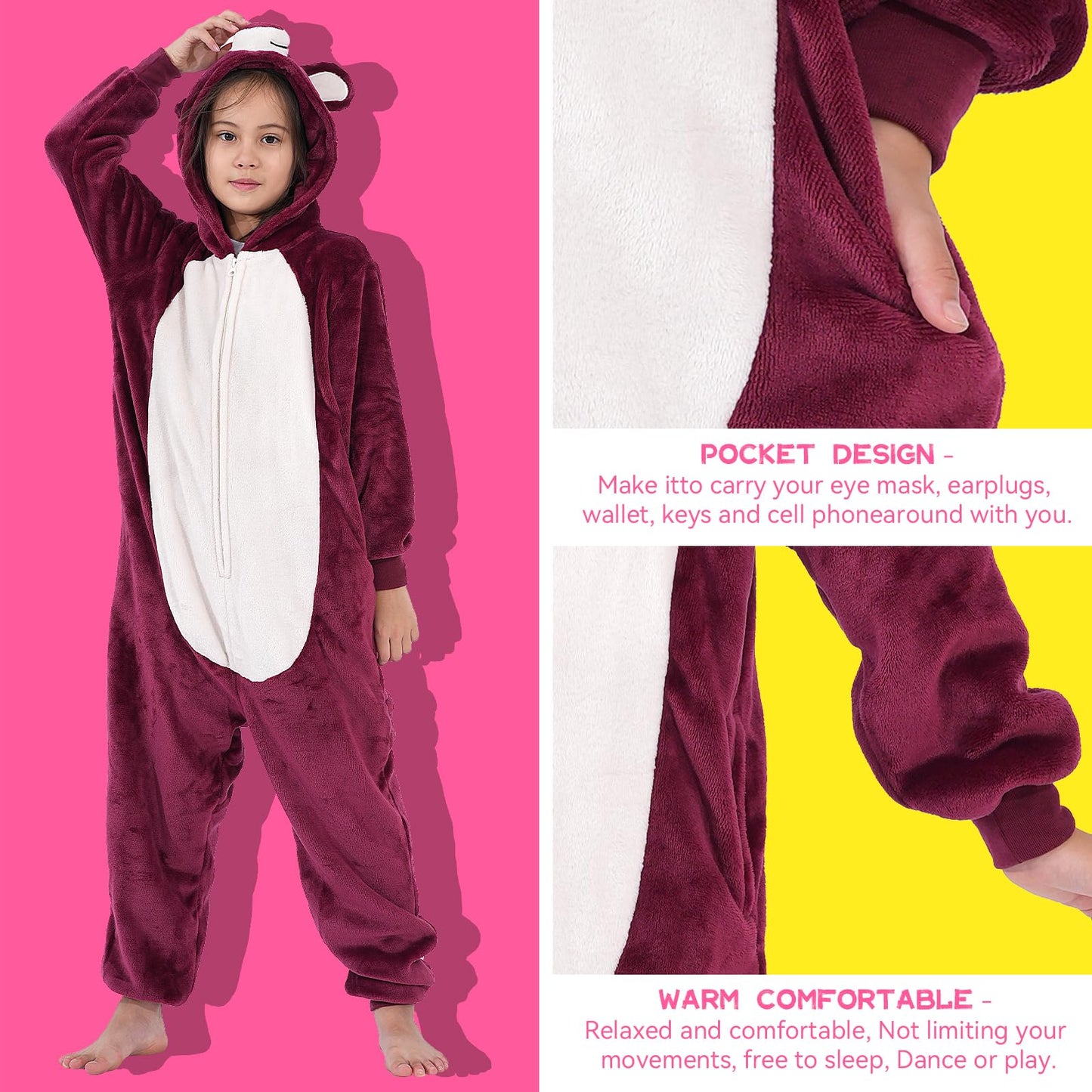 Halloween Christmas Unisex Kids Flannel Cosplay Onesie Costume Outfit Suit For Girls And Boys (Red Bear, 5 Years)