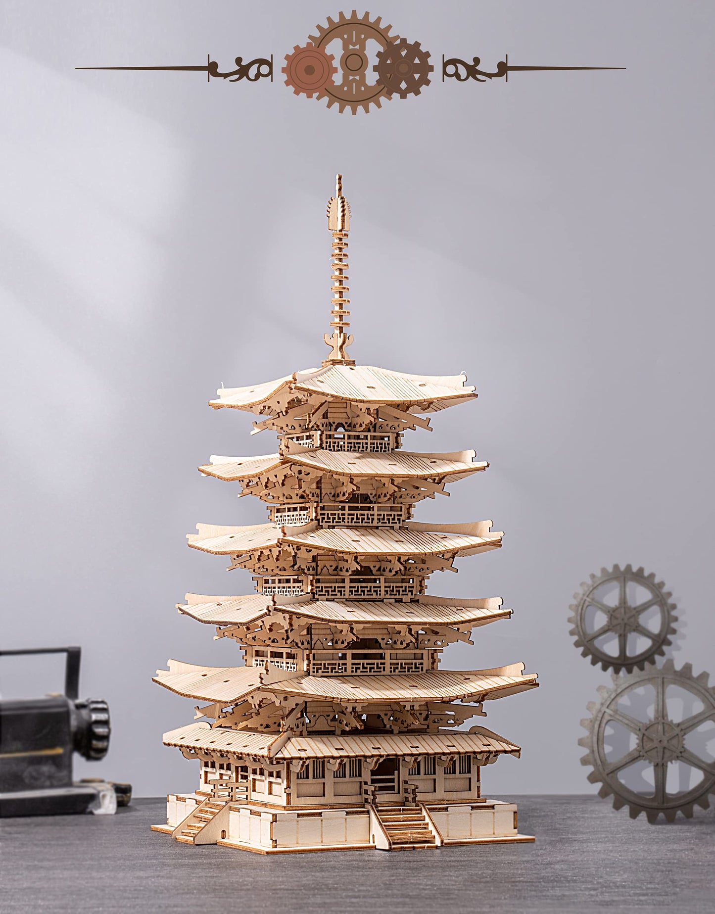 Robotime 3D Puzzle Wooden Craft Kits For Adults Diy Model Building Kit Best Gift For Kids (Five-Storied Pagoda)