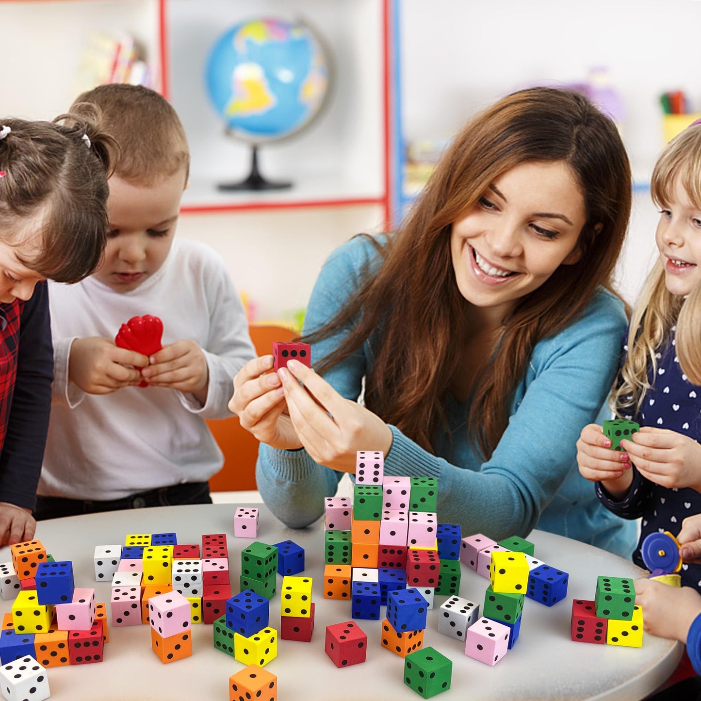 60PCS Foam Dice Set Small Colorful Dices with Number Dots for Math Game Building Toys Classroom Educational Toy Entertainment fo