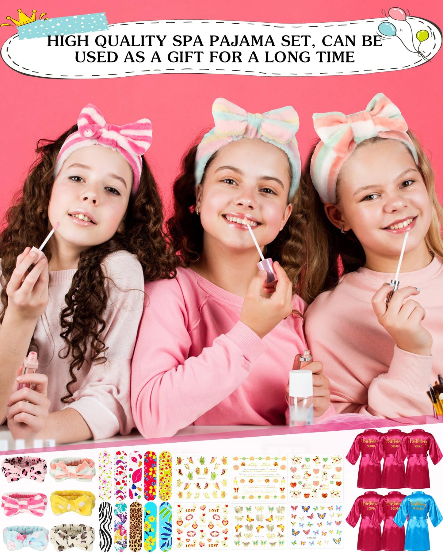 Suhine 6 Set Spa Party Supplies For Girls, Kids Satin Robes Nail Salon Kit Spa Kit Accessories For Birthday Party Favors (Peacoc