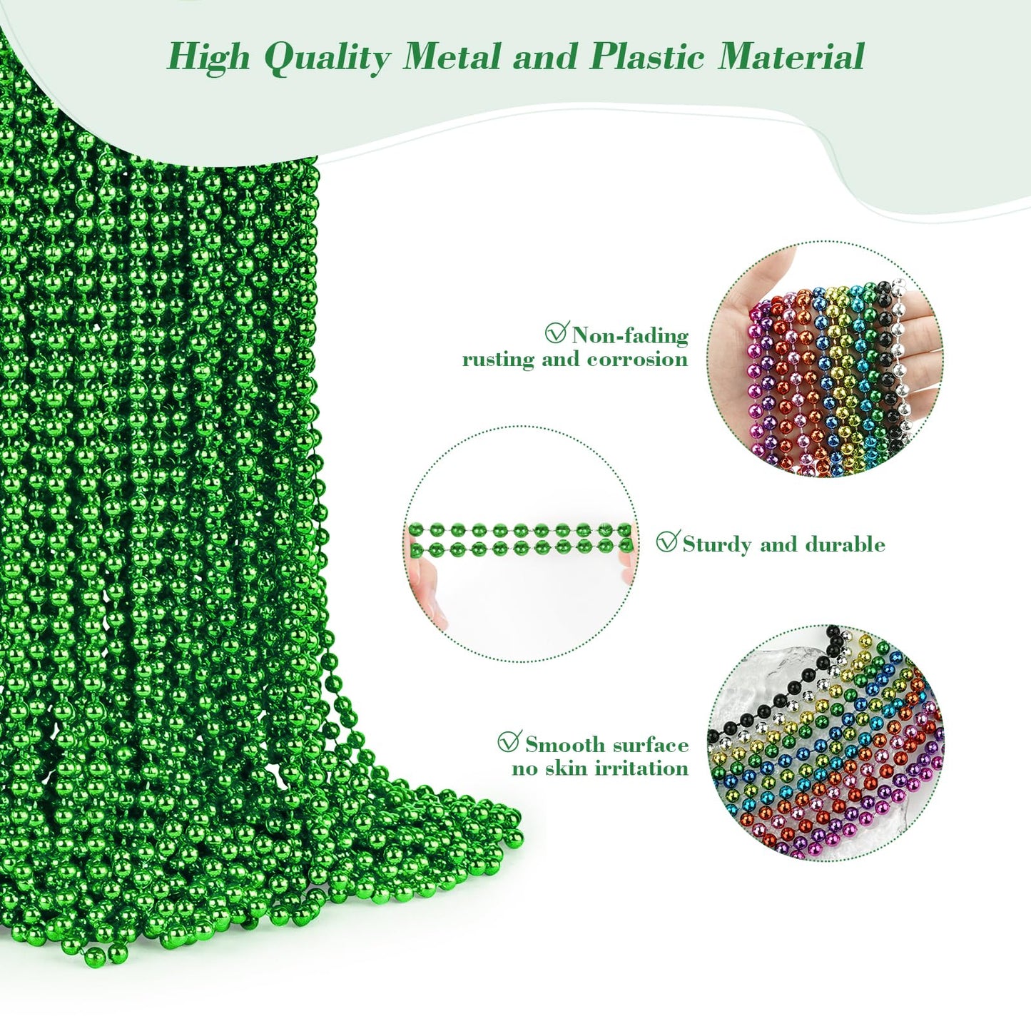 YAXINRUI 144 PCS St. Patricks Day Necklaces, Green Mardi Gras Christmas Bead Necklaces, 33'' St. Patrick's Day Green Beads St. P