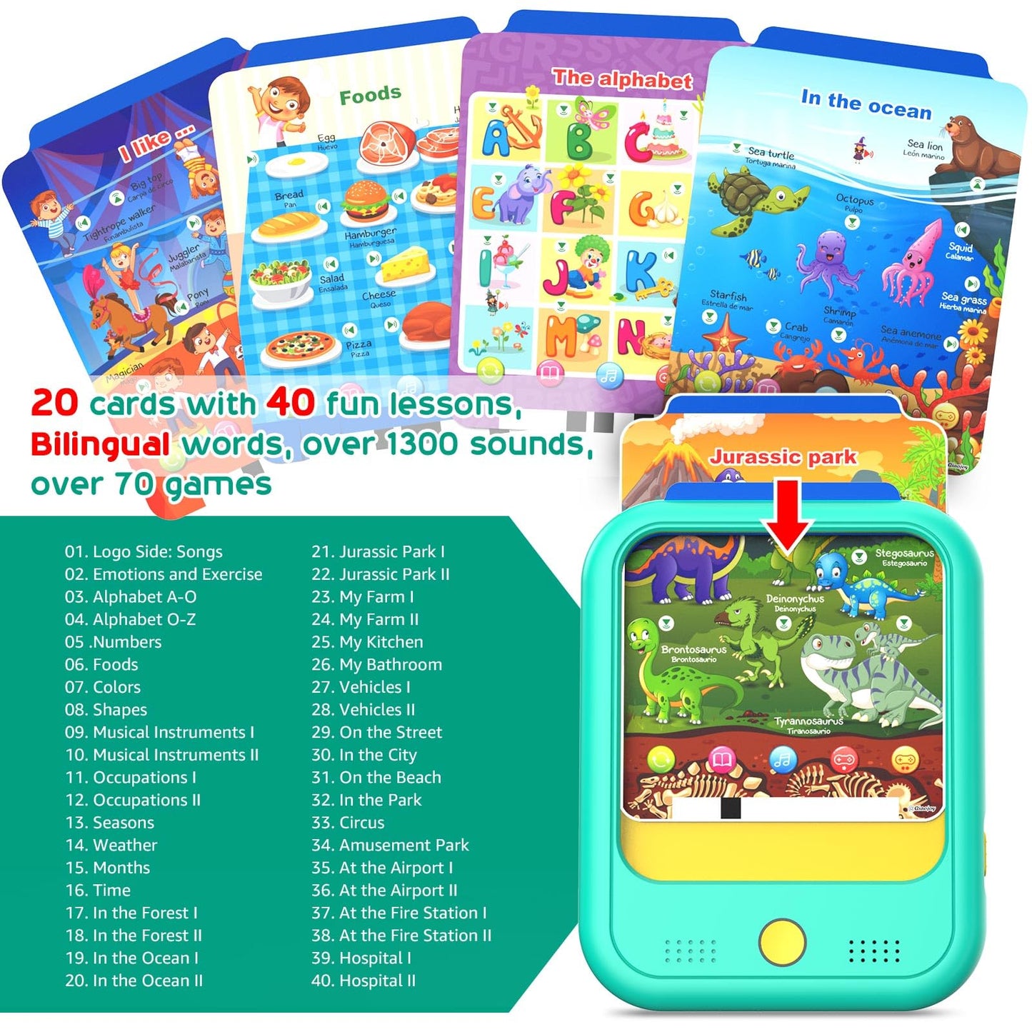 Kids Learning Tablet Educational Learning Pad For Toddlers 2-5 To Learn Alphabets, Numbers, Foods, Time, Music, Vehicles,Jurassi