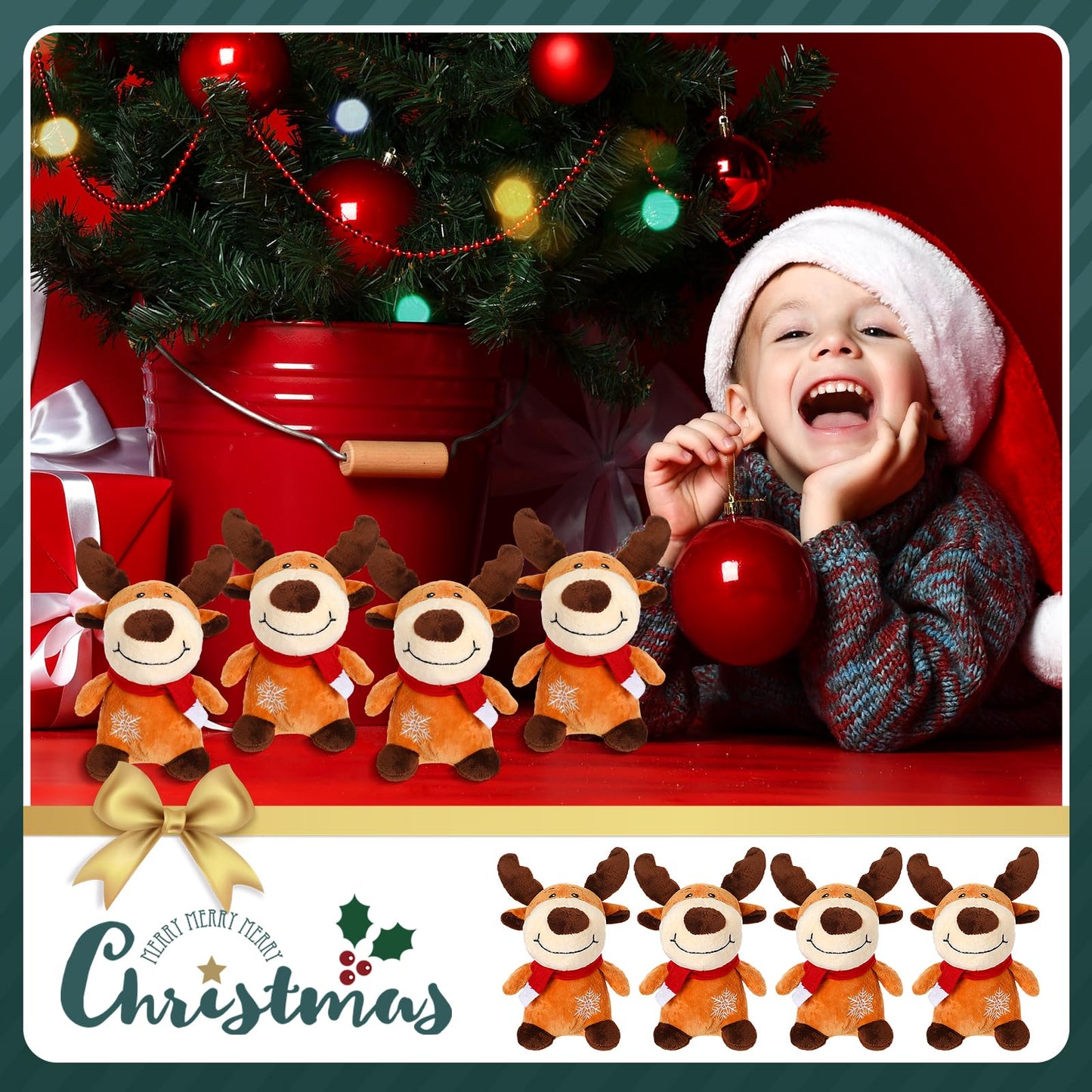 Liliful 16 Pack 8 Inch Stuffed Deer Toys, Xmas Plush Elk With Red Scarf, Stuffed Animal Gifts For Boys Girls, Christmas Decorati