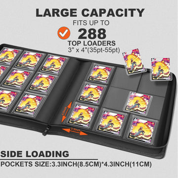 3 x 4 loader Binder Hold 288 Top 25-55PT Loaders Storage 9-Pocket enhanced Zip Hard Plastic Album Collection Binder for Sports or Other Trading Cards in 3 x 4 Sleeves-(Teal)