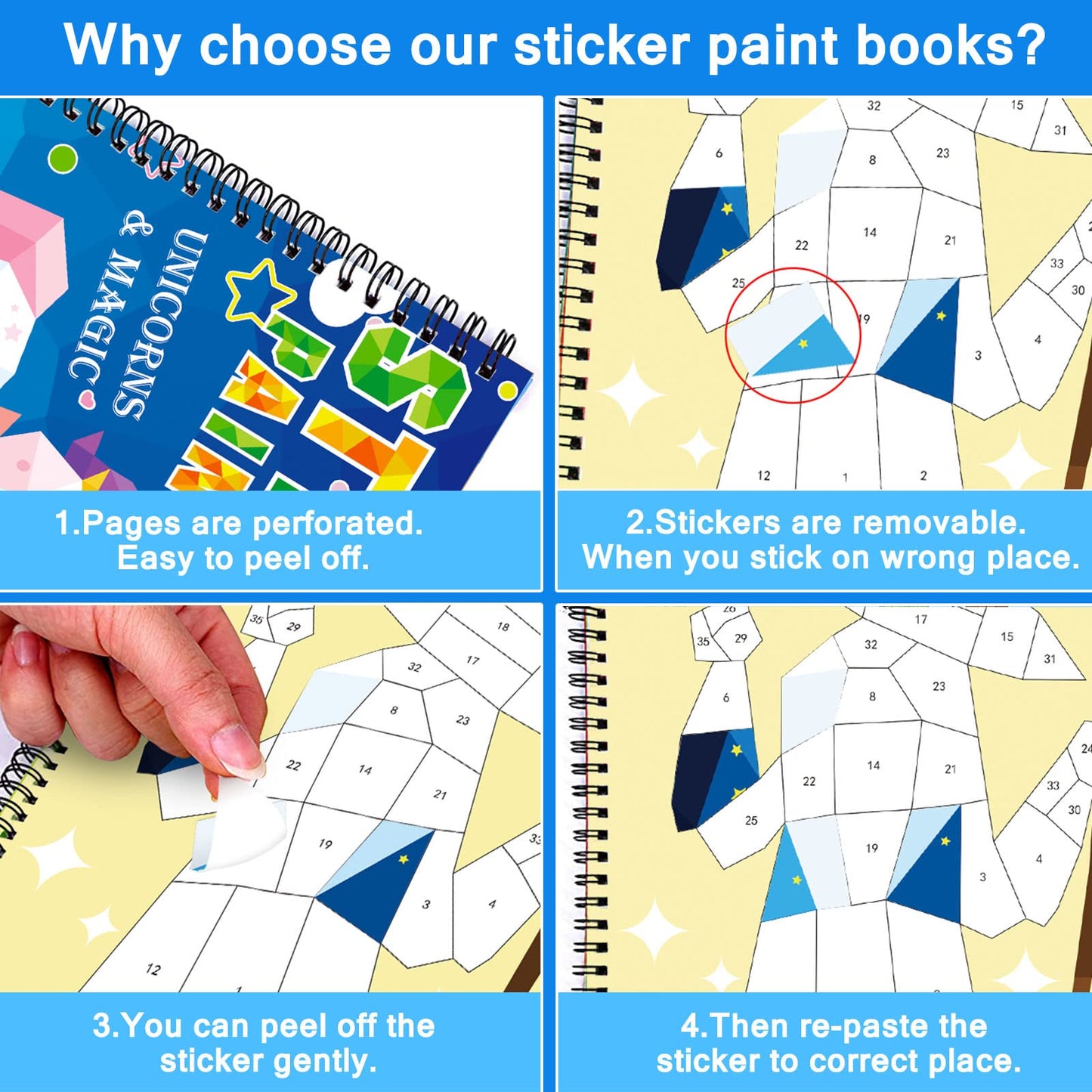 Tbeej 2Pcs Crafts For Kids Ages 4-8 Sticker Paint Books Includes Unicorn Queen Insect Witch Monster And More Designs Gift Party