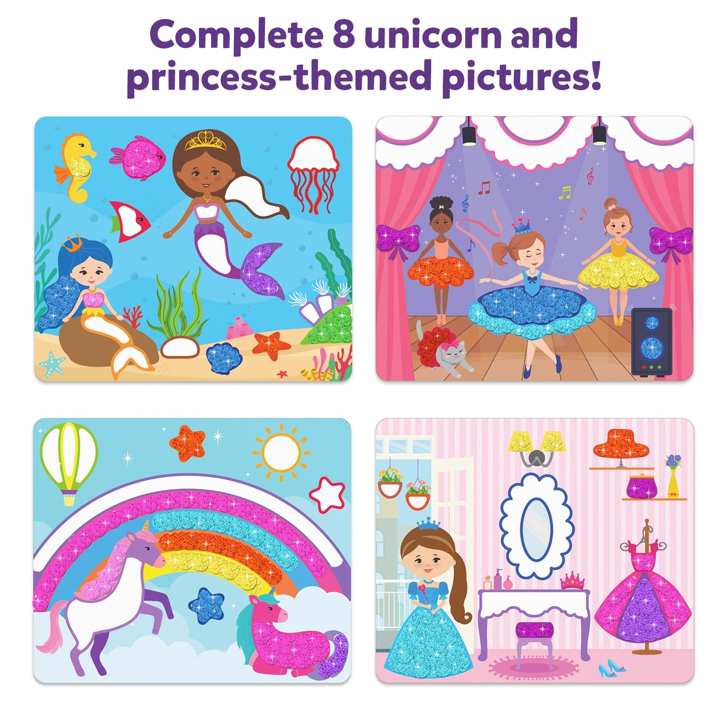 Skillmatics Dot It Sticker Art - Unicorns & Princesses, 500+ Sparkly Stickers, Mess-Free Fun for Kids, DIY Scrapbooking Craft Ki