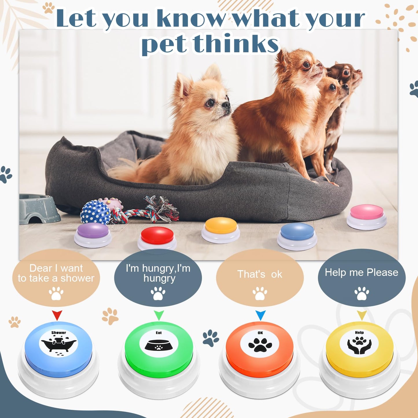Jerify 16 Pieces Dog Buttons For Communication Voice Recordable Cat Dog Talking Buzzers Set With Stickers 30 Seconds Pet Speech