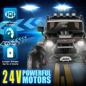 Hikole 24V Ride On Car Trucks With Remote Control, 2 Seater Power Car Wheels Vehiclel W/3 Speeds, Music, Spring Suspension, Kids Electric Car Ride On Toys For Boys Girls 3-8(Black)