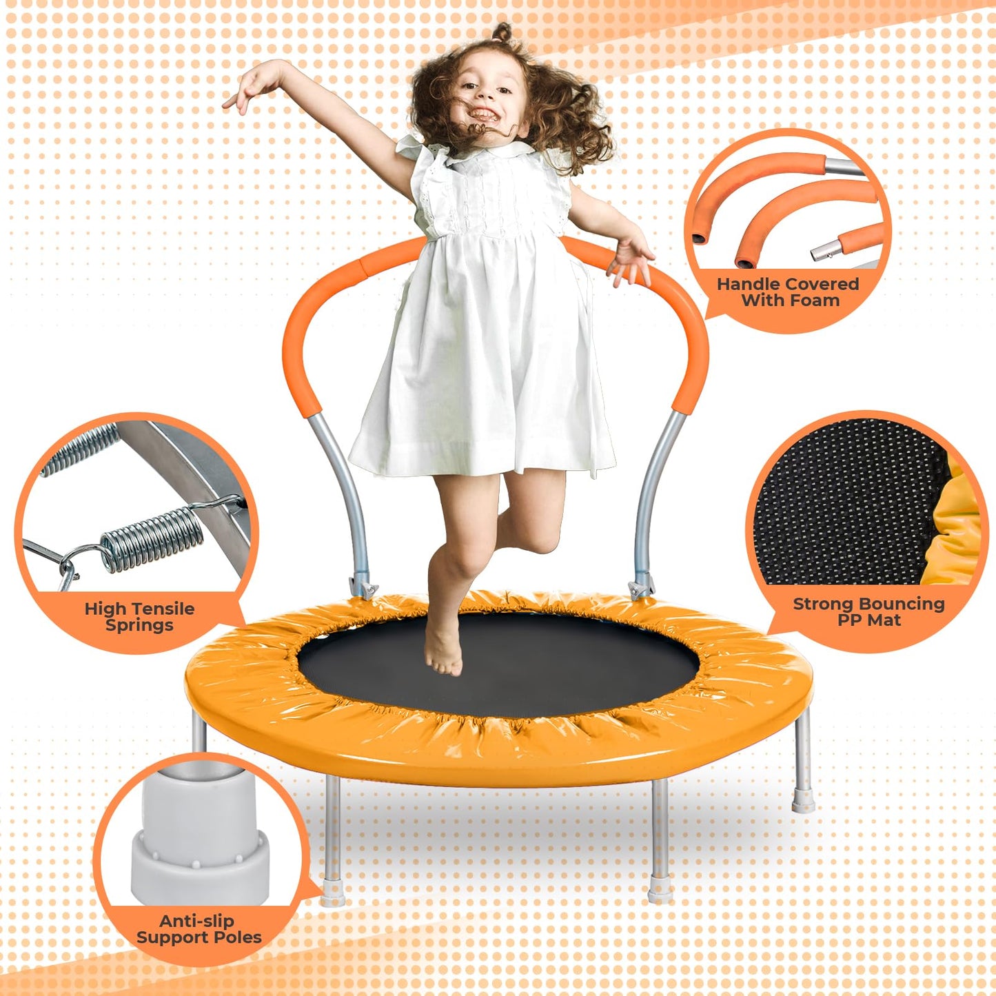 Roinoim Kids Trampoline With Handle - 36'' Mini Toddler Rebounder For Indoor & Outdoor Play, Safe & Sturdy Jumping Exercise Tram