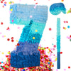 Sratte Blue Piñata for Kids Birthday Party - Large Paper Gradient Design with Stick, Blindfold & Confetti, Number 7