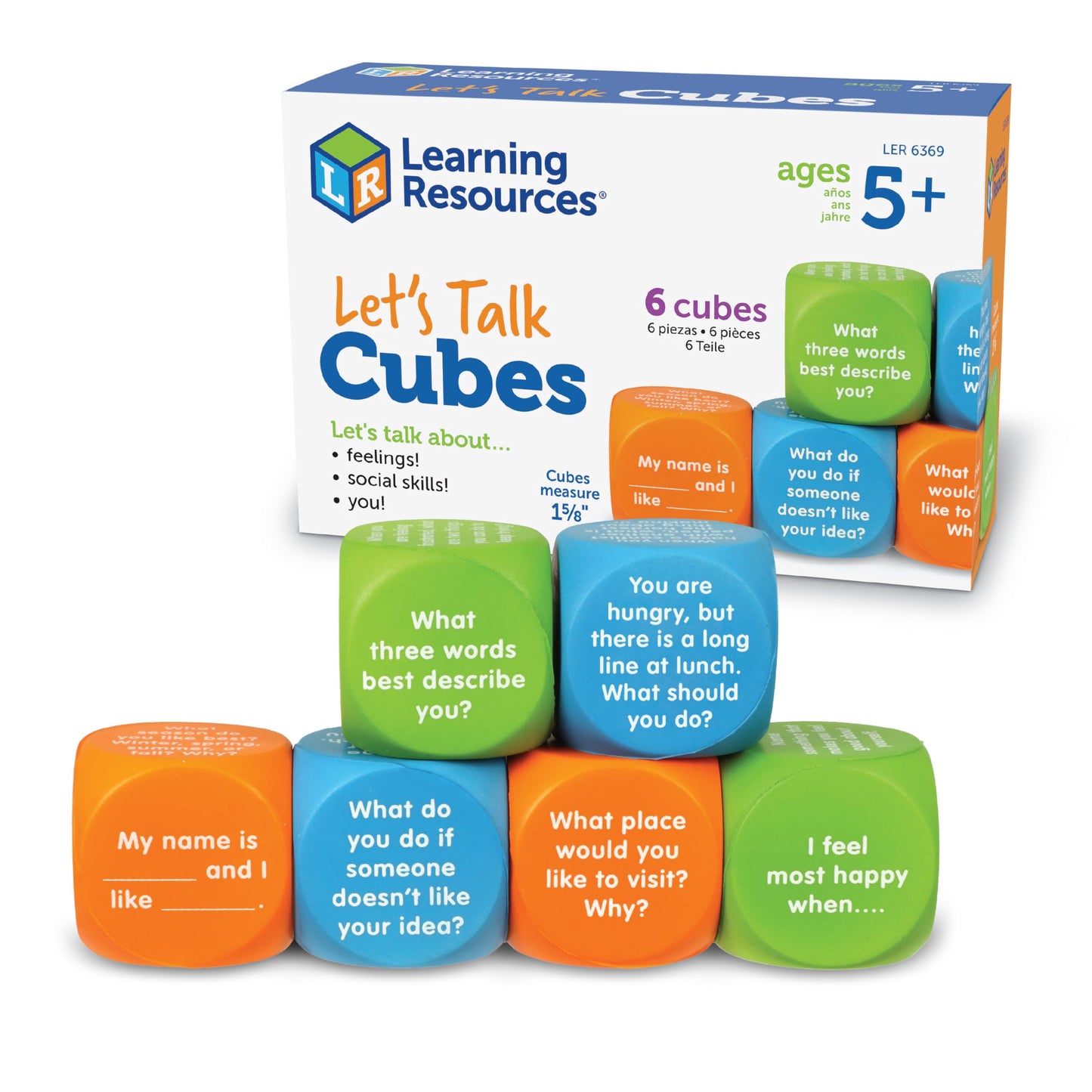 Learning Resources Let'S Talk! Cubes, 6 Cubes With 36 Prompts, Ages 5+,Conversation Cubes, Sel & Autism Therapy,Back To School S