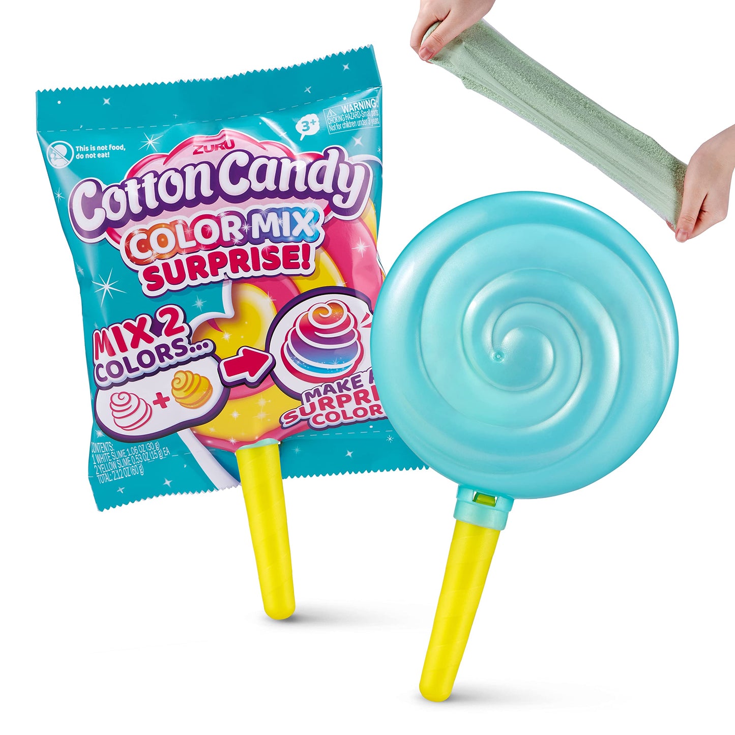 Oosh Slime Cotton Candy Color Mix Surprise By Zuru (Yellow Handle Blue Slime) Scented Fluffy, Soft And Stretchy Slime, Non-Stick Blue Lolipop And Yellow Handle