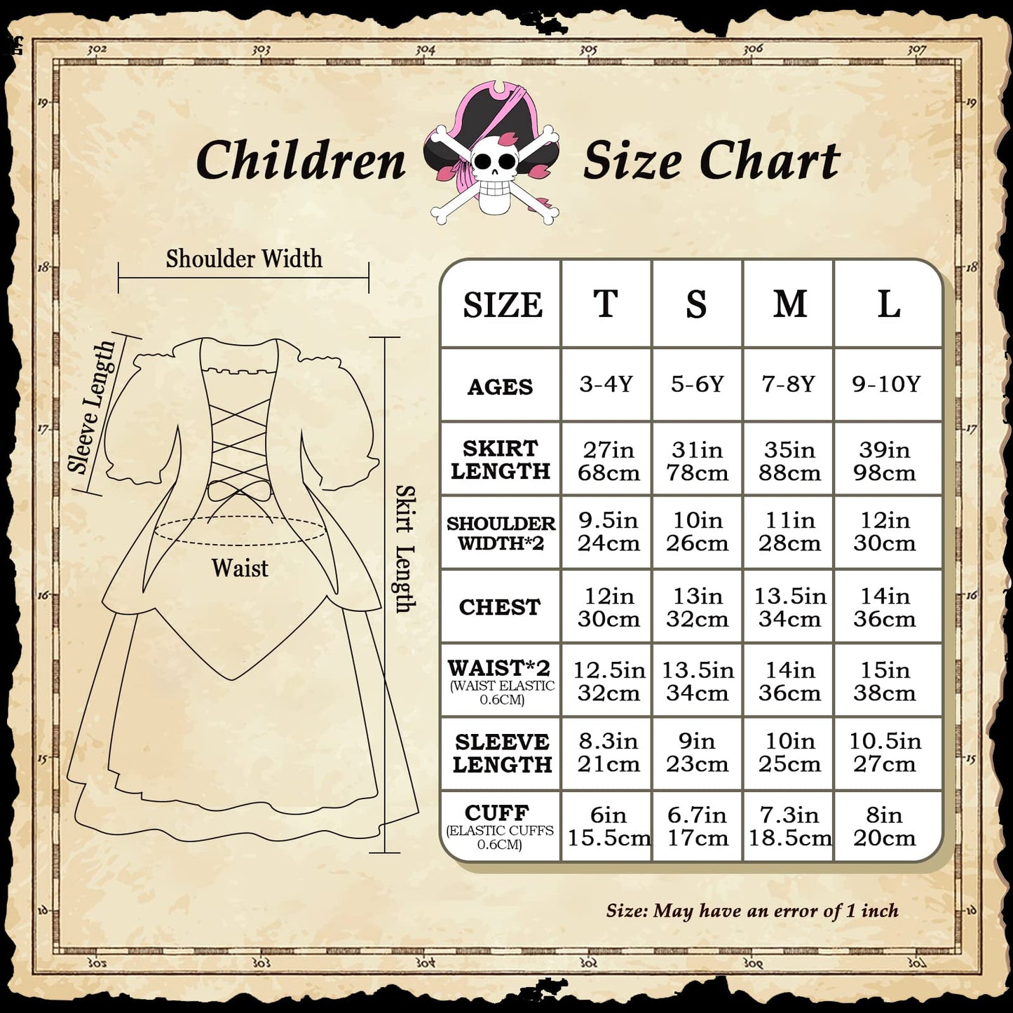 G.C Pirate Costume Kids Girls Dress Up Pretend Play Pirate Dress With Accessories Deluxe Halloween Buccaneer Princess Outfit