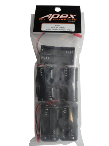 Apex RC Products 4 Cell AA Battery Holder W/JST Connector Receiver Battery Pack - 5 Pack 2930