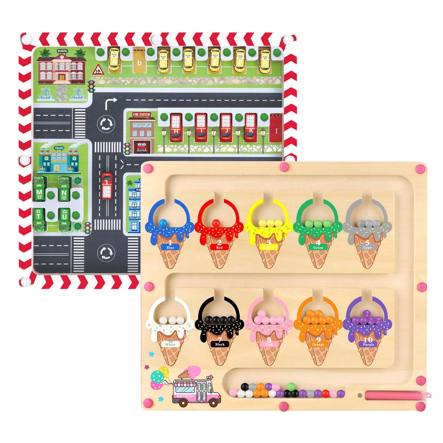 Wakeinsa 2 In 1 Magnetic Color And Number Maze,Montessori Toy For 3-6 Years Old,Wooden Magnet Balls Puzzles,Toddler Busy Board Game,Preschool Learning Activities,Christmas & Birthday Gift For Kids