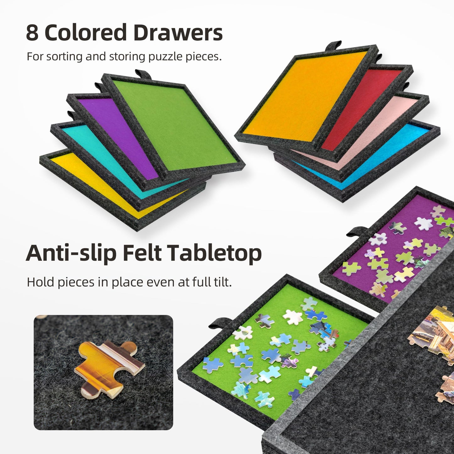 Becko Us 2000 Piece Foldable & Tilting Puzzle Board With 8 Drawers & Cover, Lightweight & Portable Puzzle Table With Built-In Stands For Angle Adjustments, For 2000 1500 1000 Pieces Jigsaw Puzzles